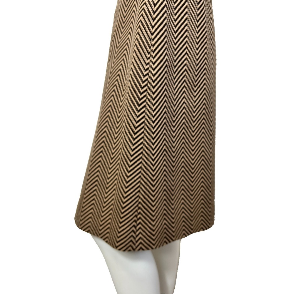 CELINE Paris Wool Skirt & Scarf Size 42 10 Herringbone Brown Made in France VGUC - Picture 9 of 15